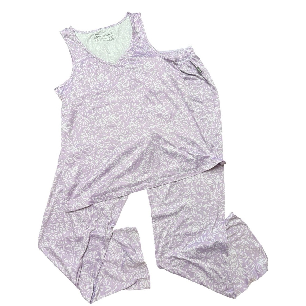 Eddie Bauer Lavendar Floral Print Tank and Pants Pajama Set Size Medium